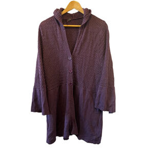 Purple Knit Long Fit Flair Sleeve Lightweight Casual Cardigan Sweater 1X